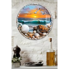 KutuTR 3D Görünümlü Temperli Cam Tablo – Deniz ve Kaplumbağa Temalı Duvar Süsü Uv Baskı 33X33 cm CDS088