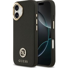 iPhone 17 Uyumlu Kılıf Guess Lisanslı M-Safe Özellikli Grained Yazı ve Taşlı 4g Logolu Kapak Siyah