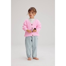 Butik Kız Çocuk Pembe Triko Süveter Hırka Ceket