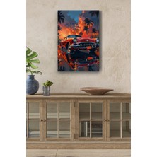 Gün Batımı Detaylı Retro Araba Yağlı Boya Görünümlü Hd Dijital Baskı Dikey Kanvas Tablo 4632