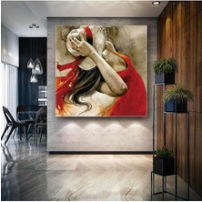 GülsenArt Beyaz Şapkalı Kırmızı Elbiseli Model Dekoratif Kare Hd Baskı Kanvas Tablo