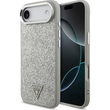 iPhone 17 Air Uyumlu Kılıf Guess Lisanslı M-Safeli Metal Kamera Çerçeveli Üçgen Logolu Glitter Gri