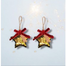 My Balli Store Yılbaşı Süsü 2'li Pullu Yıldız Altın 8 cm