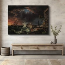 Claude-Joseph Vernet Fırtınalı Deniz Gemi Kazası Kanvas Tablo Duvar Tablosu Dekoratif Ressam Tablosu