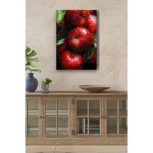 Su Damlası Detaylı Elmalar Yağlı Boya Görünümlü Hd Dijital Baskı Dikey Kanvas Tablo 521