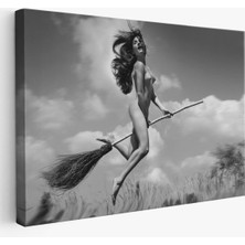 Süpürge Ile Uçan Çıplak Kandın Hd Baskı Kanvas TABLO-5145 Hd Dijital Baskı Yatay Kanvas Tablo 42
