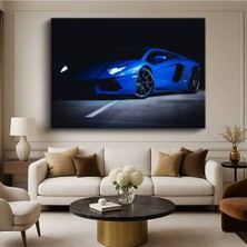 GülsenArt Lamborghini Aventador Mavi Süper Kanvas Tablo Otomobil Italyan Boğa Tablo
