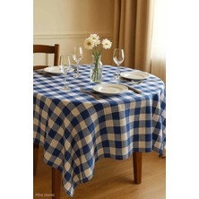 Mira Home Fiber Kareli Masa Örtüsü Sofra Bezi Ekose Desen 160X160 cm Mavi
