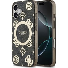 iPhone 17 Uyumlu Kılıf Guess Lisanslı M-Safeli Iml Peony ve 4g Desenli Klasik Logolu Kapak Siyah