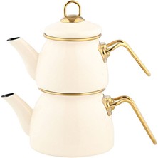 2 Adet  Hometime Emaye Çaydanlık Krem 1,3 L + 0,7 L