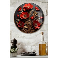 KutuTR 3D Görünümlü Temperli Cam Tablo – Kırmızı Çiçek Desenli Duvar Süsü Uv Baskı 33X33 CM-CDS036
