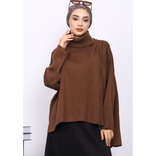 İmaj Butik Kahverengi Balıkçı Yaka Fermuarlı Triko Tunik