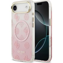 iPhone 17 Air Uyumlu Kılıf Guess Lisanslı M-Safe Özellikli Simli Peony Desenli Silikon Kapak Pembe