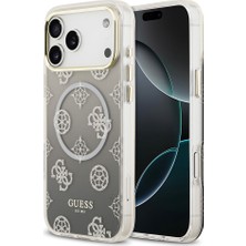 iPhone 17 Pro Max Uyumlu Kılıf Guess Lisanslı M-Safeli Simli Peony Desenli Silikon Kapak Siyah