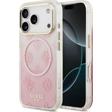 iPhone 17 Pro Uyumlu Kılıf Guess Lisanslı M-Safe Özellikli Simli Peony Desenli Silikon Kapak Pembe