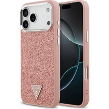 iPhone 17 Pro Max Kılıf Guess Lisanslı M-Safeli Metal Kamera Çerçeveli Üçgen Logolu Glitter Pembe