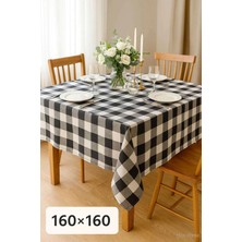 Mira Home Fiber Kareli Masa Örtüsü Sofra Bezi Ekose Desen 160X160 cm Siyah