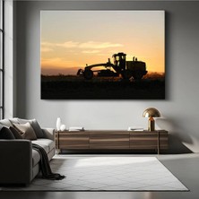 Greyder Silüeti Günbatımı Iş Kanvas Tablo Makinesi Yol Yapımı Tablo
