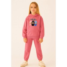 Falcomini Kız Çocuk Iki Ip Eşofman Takımı Labubu Takım Kapüşonlu Baskılı Sweatshirt ve Pantolon 4/8 Yaş