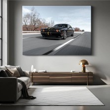 Dodge Challenger Çift Sarı Kanvas Tablo Amerikan Şeritli Muscle Car Tablo