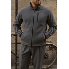 Comstar Erkek Kalın Fermuarlı Kışlık Günlük Füme Polar Ceket