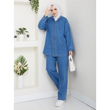 Pamuk Butik Kadın Pantolonlu Ikili Salaş Kot Takım -PMK488