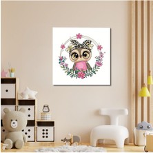 GülsenArt Dekoratif Kare Kanvas Kız Çocuk Odası Sevimli Baykuş Tablosu