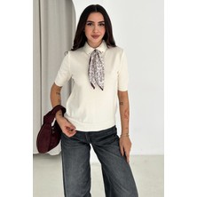 Noa Noa Kadın Polo Yaka Düğmeli Fular Detay Triko Kazak – Retro Accent