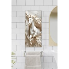 KutuTR Beyaz At Temalı Temperli Cam Dik Tablo 30X60 cm Ebadında Uv Baskı - DCT052