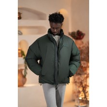 Akçaylar Oversize (Bol Kesim) Dik Yaka Fermuar Kapamalı Şişme Mont