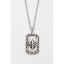 IDR Fleur-de-lis Zambak Künye Kolye - Düz Ezme İthal Zincirli Unisex Gümüş Kaplama - 60 cm