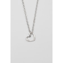 IDR Minimalist Kalp Kolye - Düz Ezme İthal Zincirli Unisex Gümüş Kaplama - 60 cm