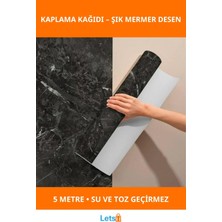 Letsii Siyah Mermer Desenli Su Geçirmez Yapışkanlı Kaplama Kağıdı 5 Metre 60 cm