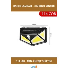 Letsii Hareket Sensörlü 114 Ledli Bahçe Lambası 3 Mod Güneş Enerjili