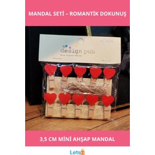 Letsii Kırmızı Kalpli Ahşap Mandal Seti 10 Adet Mini Dekoratif Mandal