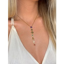 Youes Jewelry 316L Çelik 7 Element Y Kolye Renkli Taşlı Kadın Kolye Silver