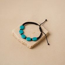 Tuffy Design Yassı Turkuaz Doğal Taş Makrome Örgülü Bileklik