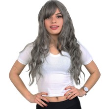 Bilfold Perçemli Uzun Su Dalgası Fiber Sentetik Peruk/ Koyu Gri