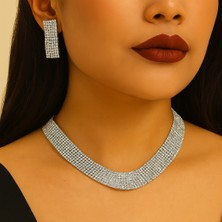 Düğün ve Davet Için  Kristal Taşlı Kolye ve Küpe Seti