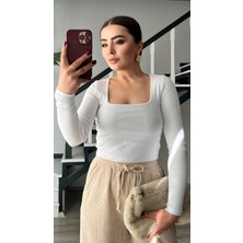 Oslove Beyaz Kare Yaka Bluz