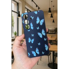 Vip Case Samsung Galaxy M14 - Mavi Kelebek Desenli Silikon Darbe Emici Klasik Korumalı Rubber Kılıf