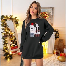 Nnstartshopping  Kadın Uzun Kollu Bisiklet Yaka Desenli Viskon Iki Iplik Elbise