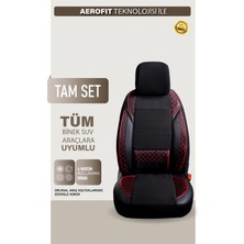 AG Store Infiniti EX30D Uyumlu Yarı Deri Oto Koltuk Kılıfı Ön/arka Set Elix Seri Siyah-Kırmızı