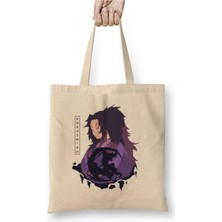 Toyaso Demon Slayer Kokushibo Beyaz Bez Çanta Uzun Saplı Alışveriş Çantası Plaj Çantası