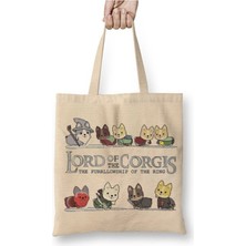 Toyaso Lord Of The Rings Dogs Corgis Beyaz Bez Çanta Uzun Saplı Alışveriş Çantası Plaj Çantası