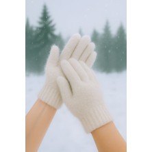 Aydın Şapkacınız Krem Peluş Kışlık Yumuşak Dokulu Eldiven (Standart)