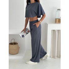 Yazlık Yumuşacık Dokulu Alt Üst Takım / Üst Yarasa Tshirt- Alt Baggy Uzun Pantolon