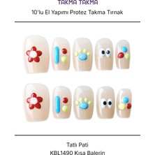 Takma Takma 10'lu Ten Rengi Kısa Balerin  KBL1490 Tekrar Kullanılabilir El Yapımı Protez Takma Tırnak - Ten Rengi-M