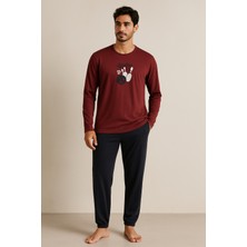 Katia & Bony Erkek Bowling Baskılı Pijama Takımı Bordo