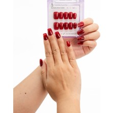 Takma Takma 10'lu Kırmızı Kısa Balerin TT1242 Tekrar Kullanılabilir El Yapımı Protez Takma Tırnak - Kırmızı-M